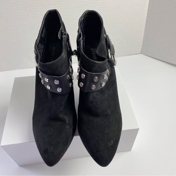 Jennifer Lopez Black Faux Suede Rosie Heeled Booties Chain Studded - Picture 2 of 9